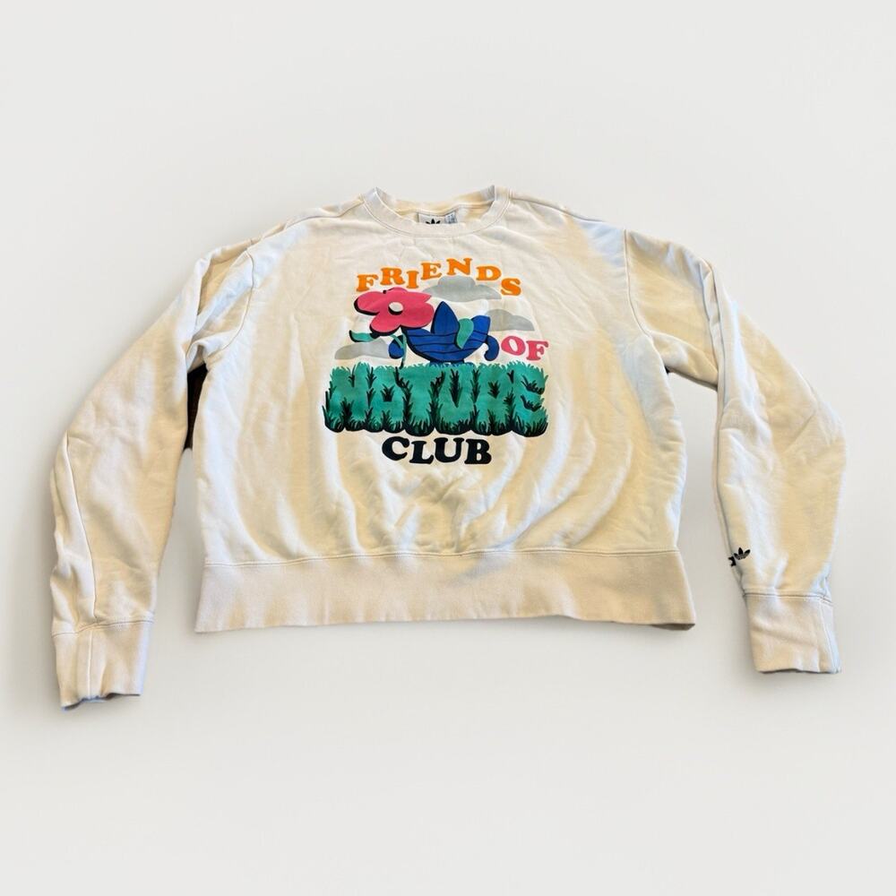 Adidas Originals Mens Cream Friends of Nature Club Print Sweatshirt Size L Large